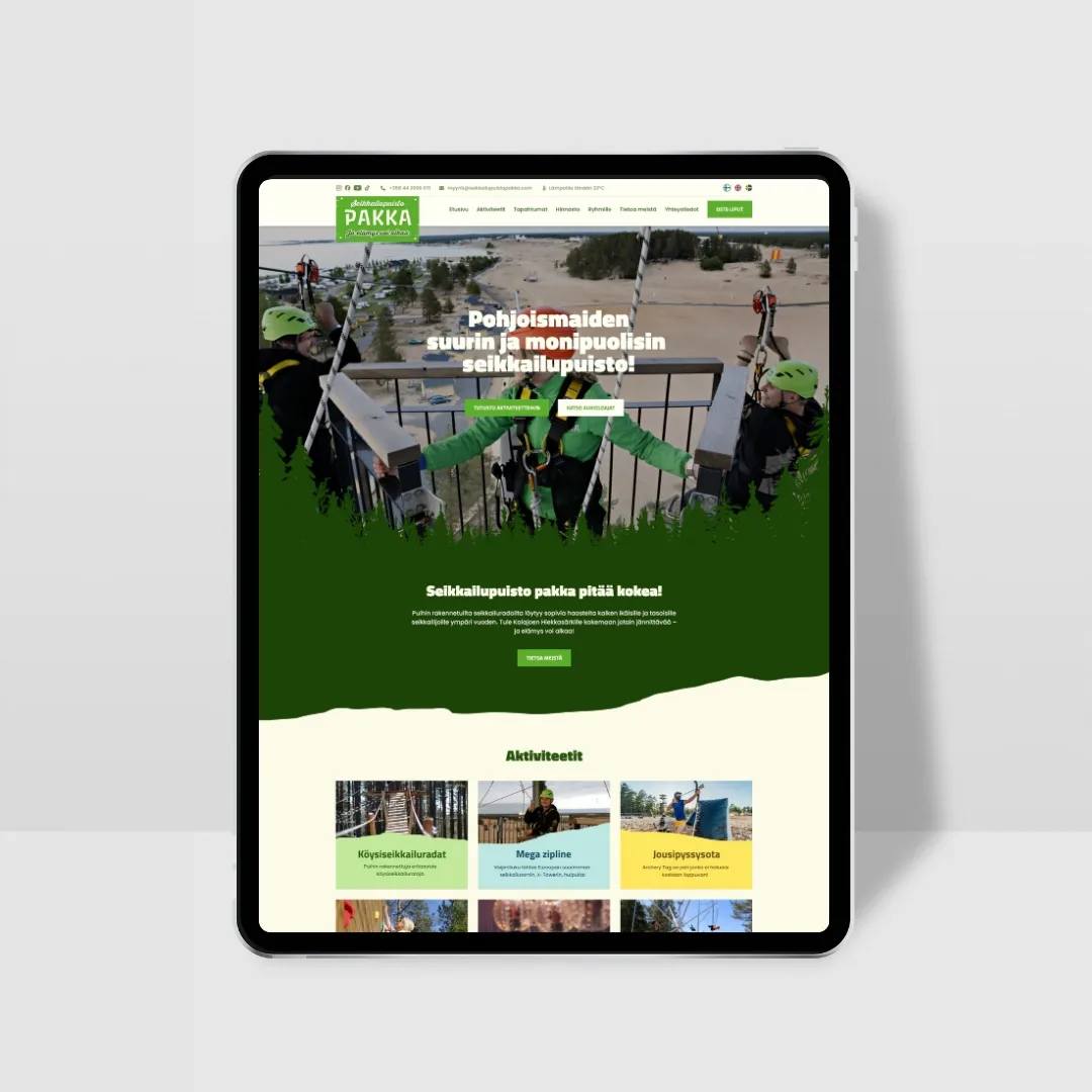 Seikkailupuisto Pakka, verkkosivuston uudistaminen.